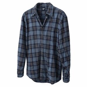 GAP Men’s XL Thicker Plaid Flannel Shirt Blue Navy Soft 100% Cotton Casual